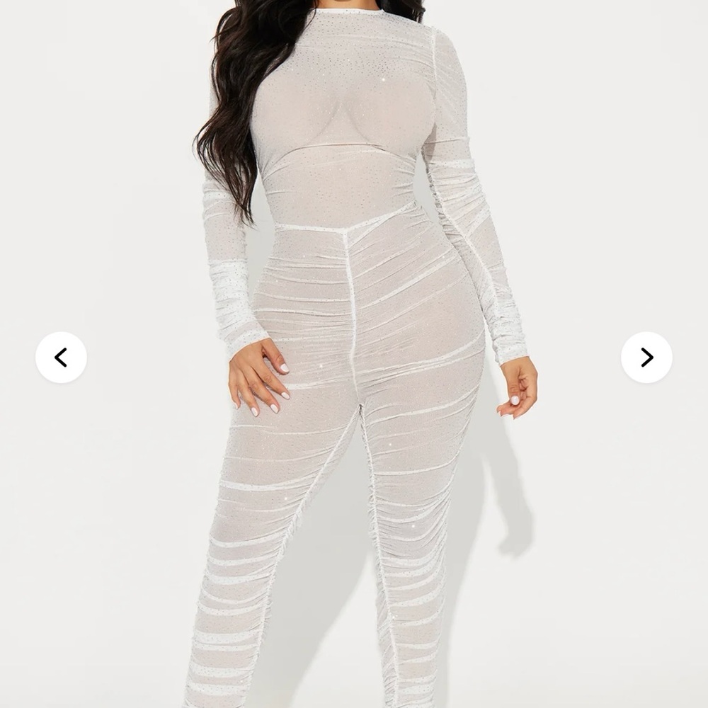 Fashion Nova Sheer White Jumpsuit